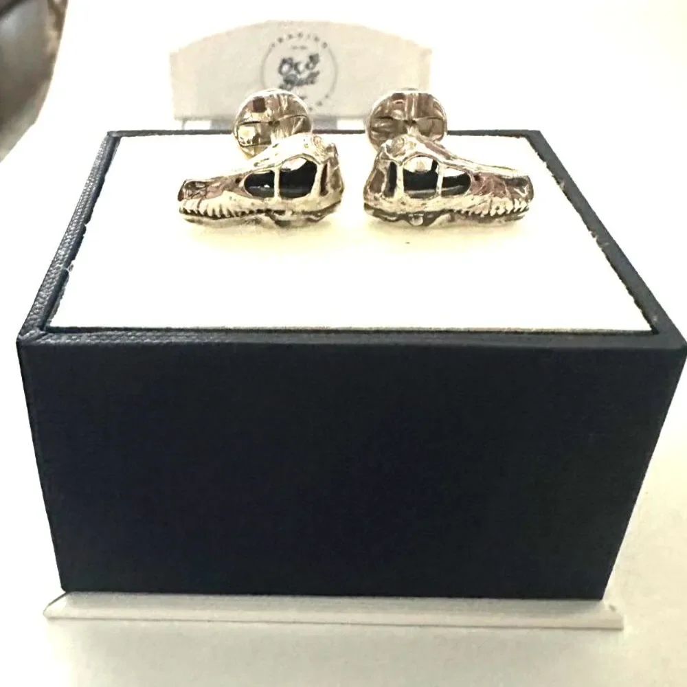 Velociraptor Dinosaur Skull Sterling Silver Cufflinks